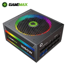 GameMax 1050W Power Supply Fully Modular 80+ Gold Certified with Addressable RGB Light - Vairous Color Mode, RGB-1050-Rainbow