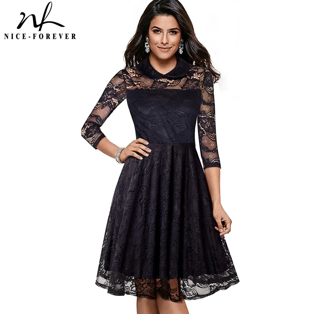 Nice-forever Elegant Floral Hollow out Lace Black