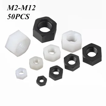 

50Pcs New Black White Nylon Plastic Insulation Metric Threaded Hex Hexagon Nut For Bolt Screw Suit M2 M3 M4 M5 M6 M8 M10 M12
