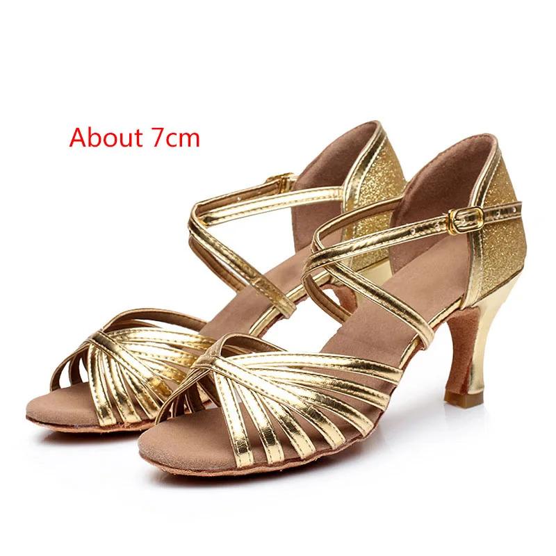QFL-Gold 7cm Женская обувь для латинских танцев; zapatos BAILE latino mujer; Танцевальная обувь для танго, сальсы; женская Обувь для бальных танцев на высоком каблуке - Цвет: QFL-Gold 7cm