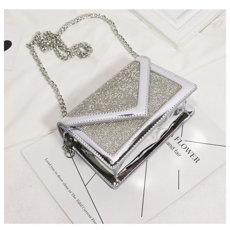

BARHEE Brand Sparkle Reflective Small Crossbody Bags for Gilrs Party PU Leather Clutch Handbag Ladies Sling Bag Silver Purse