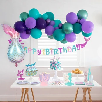 

Mermaid theme Decorations Mermaid Tail Foil Balloon Backdrop Decor Little Mermaid Banner Table Craft Baby girl birthday Supplies