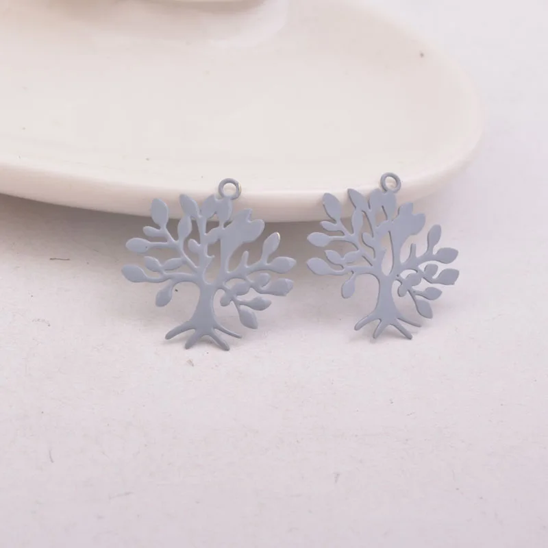 50pcs AC10554 22*23mm Laser Cut Tree Charm Rose Gold Plant Pendants Brass Trees Charms Drop Earrings accessories