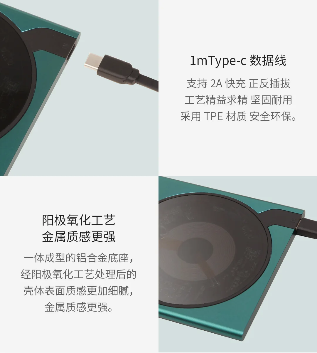 Новое беспроводное зарядное устройство Xiaomi Mijia Youpin VH, модное ретро мульти-протокол, быстрая зарядка, металлическая текстура