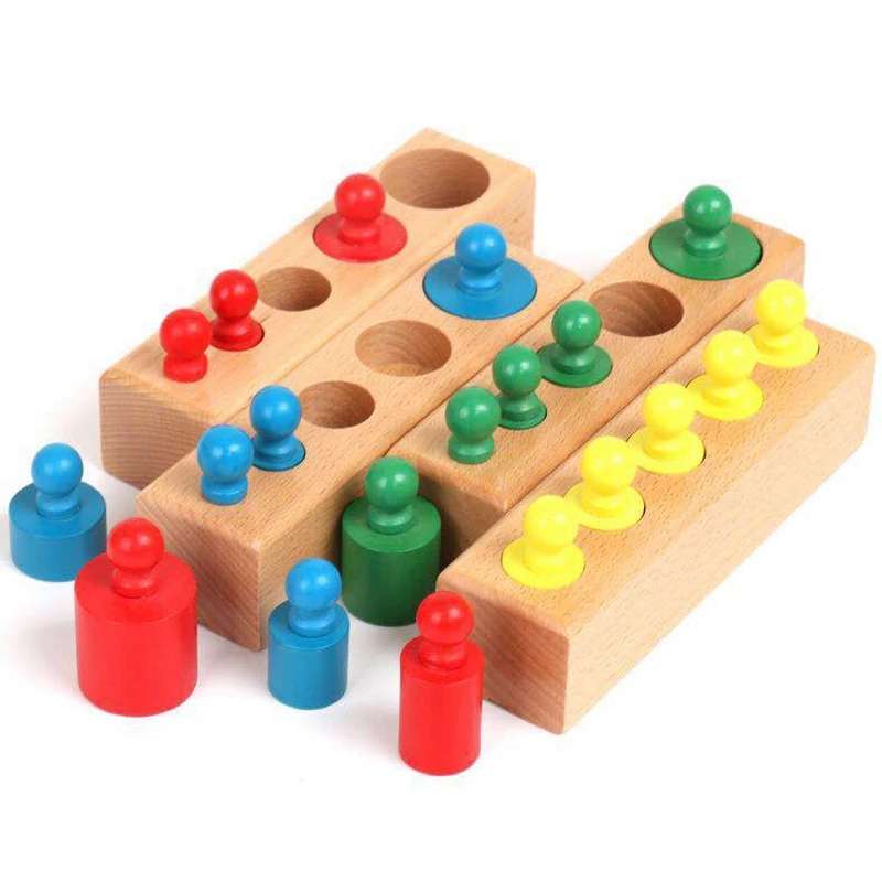 remarkable  Home-Sized Wooden Knobbed Cylinders Socket Family Pack Early Learning Education Toy 4Pcs/Set
