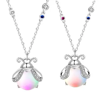 

Sterling Aurora Moonstone Lovely Insect Bee Charms Pendant Ladybug Rainbow Moonstone Crystal Healing Necklace