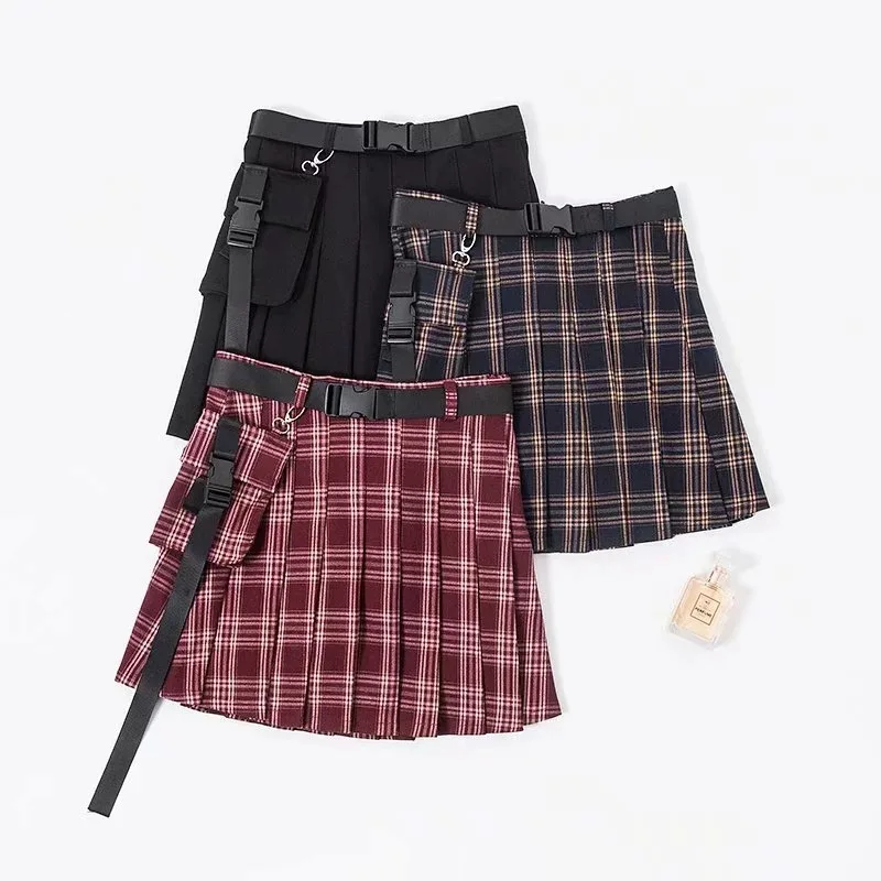 

Hot Selling High-waisted A- line Pleated Skirt Half-length Women's Summer Hot Selling 2019 Korean-style College Style Belt Exagg