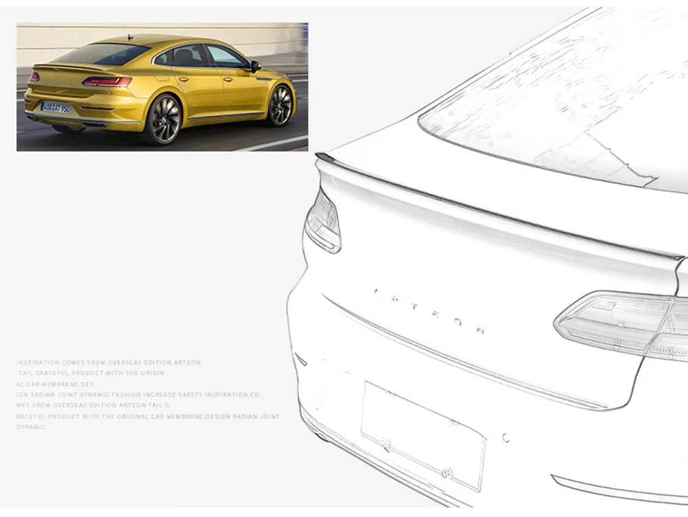 Для Volkswagen Passat CC Rline ARTEON ABS спойлер заднего багажника, крыла для губ из углеродного волокна