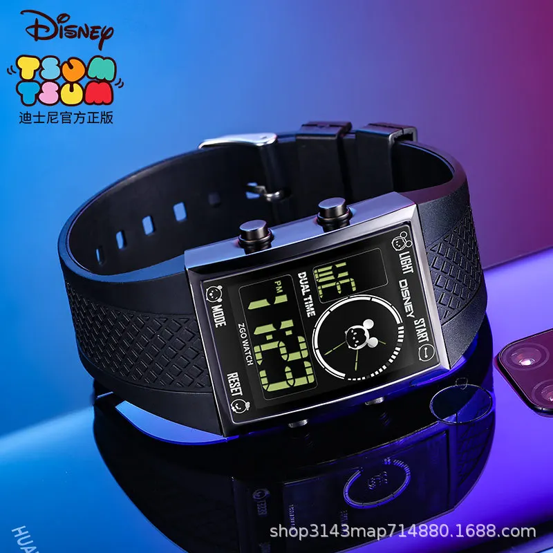 

Original Disney Disney Watch Dual Time Zone Display Full Screen Cold Light Waterproof Alarm Clock Mickey Digital Watch