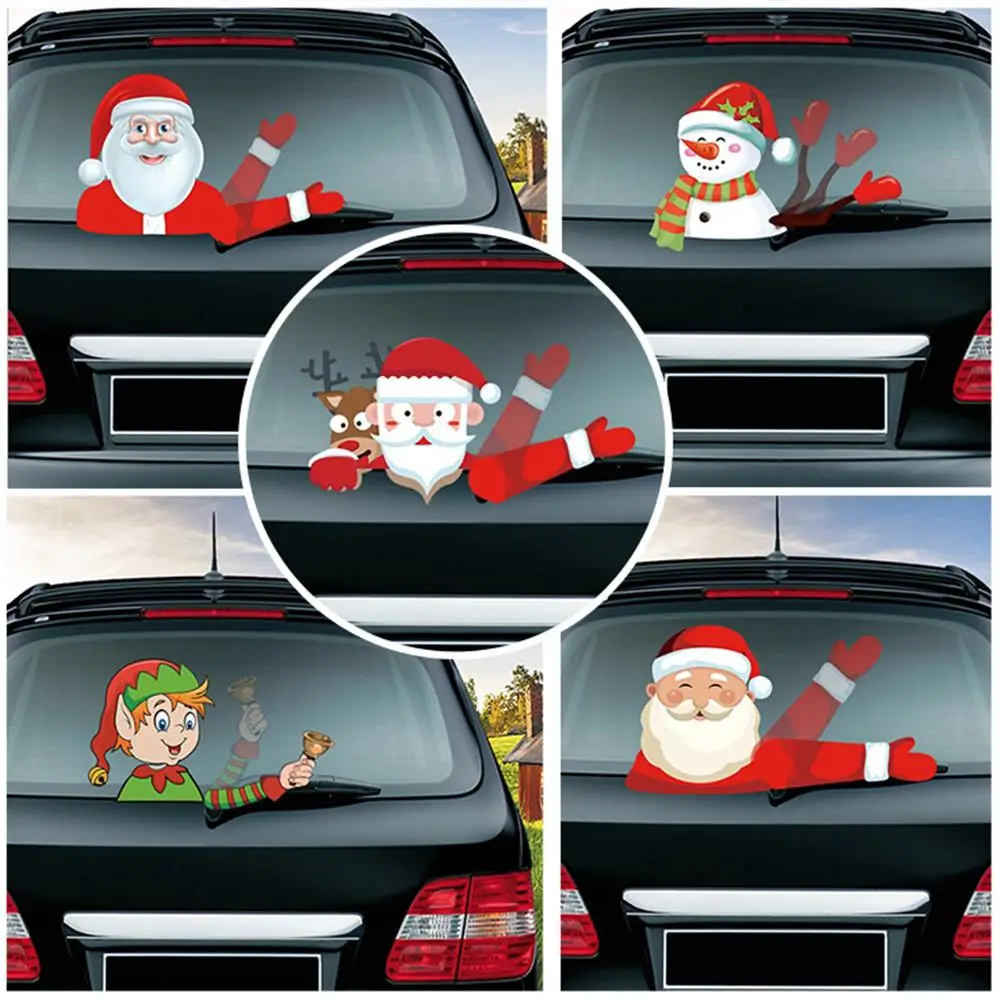 Забавные Стикеры для автомобиля, задние отличительные знаки на стеклоочистителе, наклейки на лобовое стекло, отличительные знаки на стеклоочистителе, ярлыки на Рождество, стикер заднего стеклоочистителя s, милый Санта Клаус, развевающийся