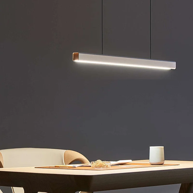 

Nordic Dining room LED Pendant Lights Wood Cord Adjustable Whte Black Body Kitchen Coffee Shop Hanging Light FixturesRectangle
