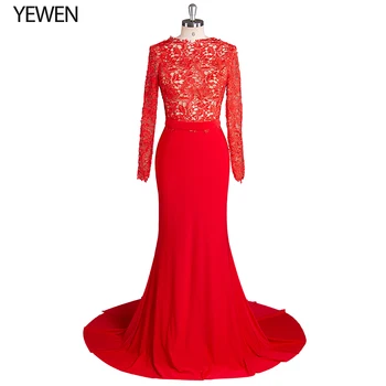 

Red Evening Dresses Stretch Asymmetrical Double Sweetheart Long Sleeves Sexy Mermaid Formal Gowns Prom Dress Abendkleider