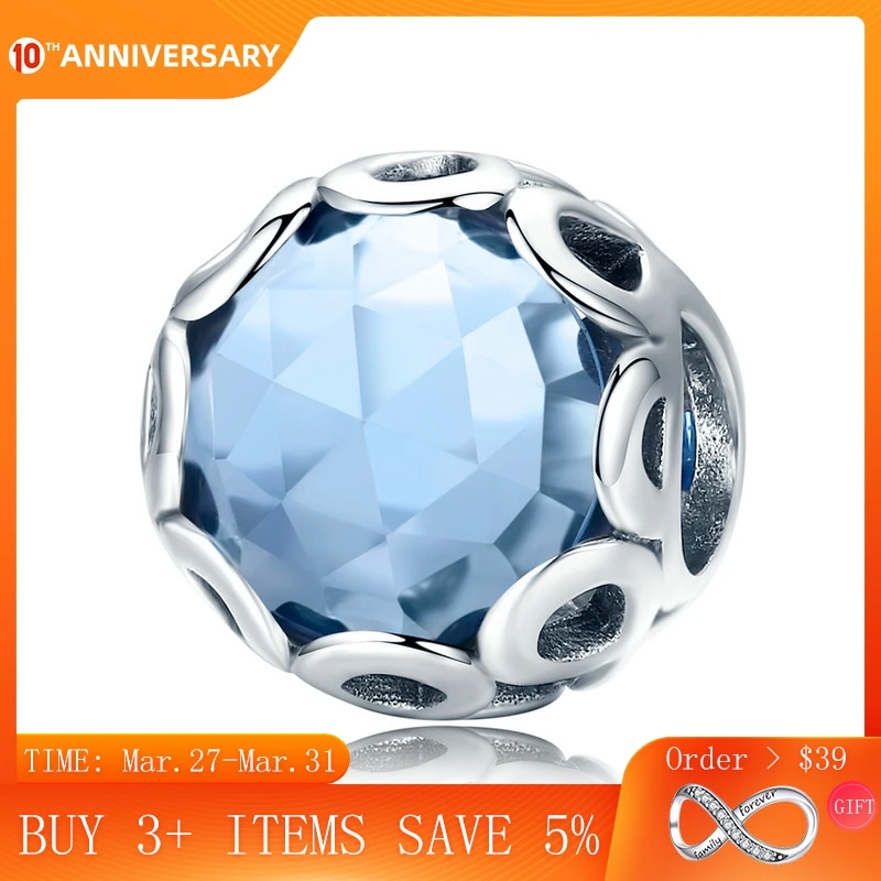 

CodeMonkey New Arrival 925 Sterling Silver Infinity Blue Crystal CZ Round Beads fit Charm Bracelets Necklaces Jewelry Making 755