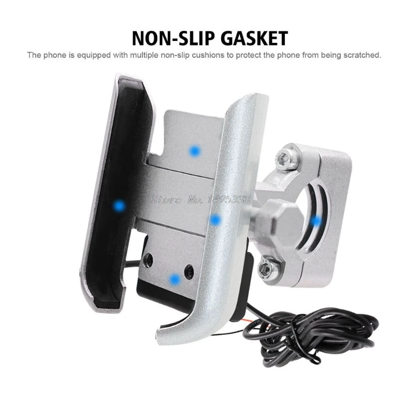  Universal Motorcycle Bike Handlebar Mobile Phone Holder Stand Mount Bracket with USB Charger for 4-