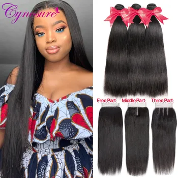 

Cynosure Peruvian Straight Hair Weave 3 Bundles with Closure Natural Black Remy Human Hair Bundles with Closure