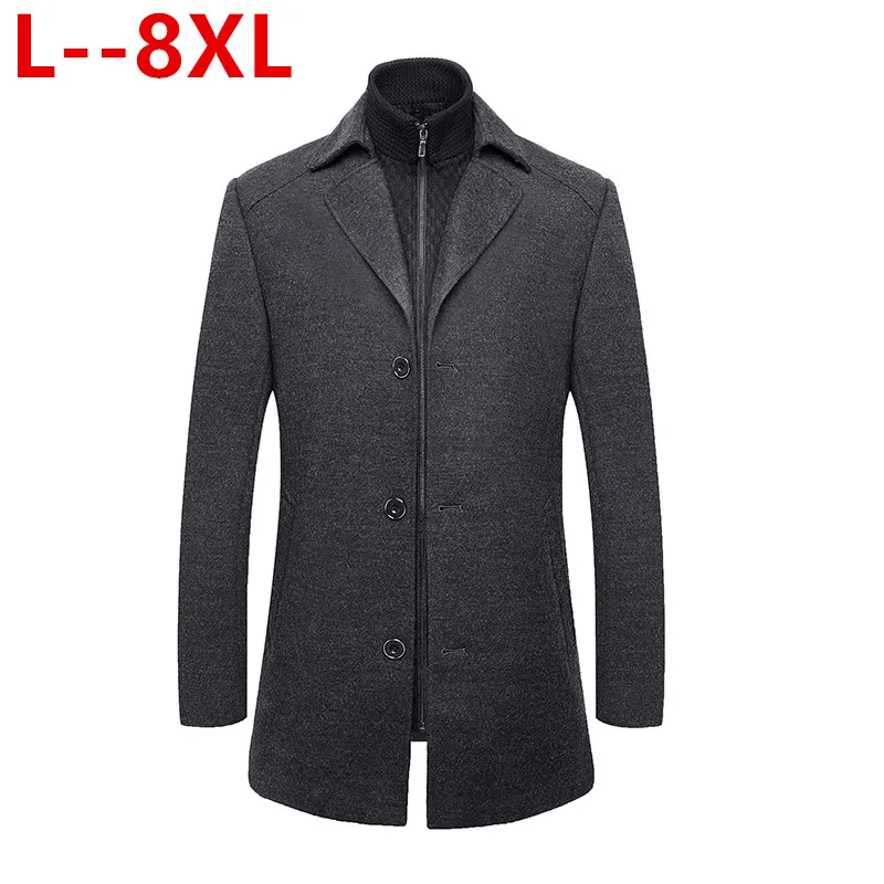 8XL 6XL 5XL 4X Winter Wool Jacket Men's High-quality Coat casual Slim collar wool coat long cotton trench | Мужская одежда