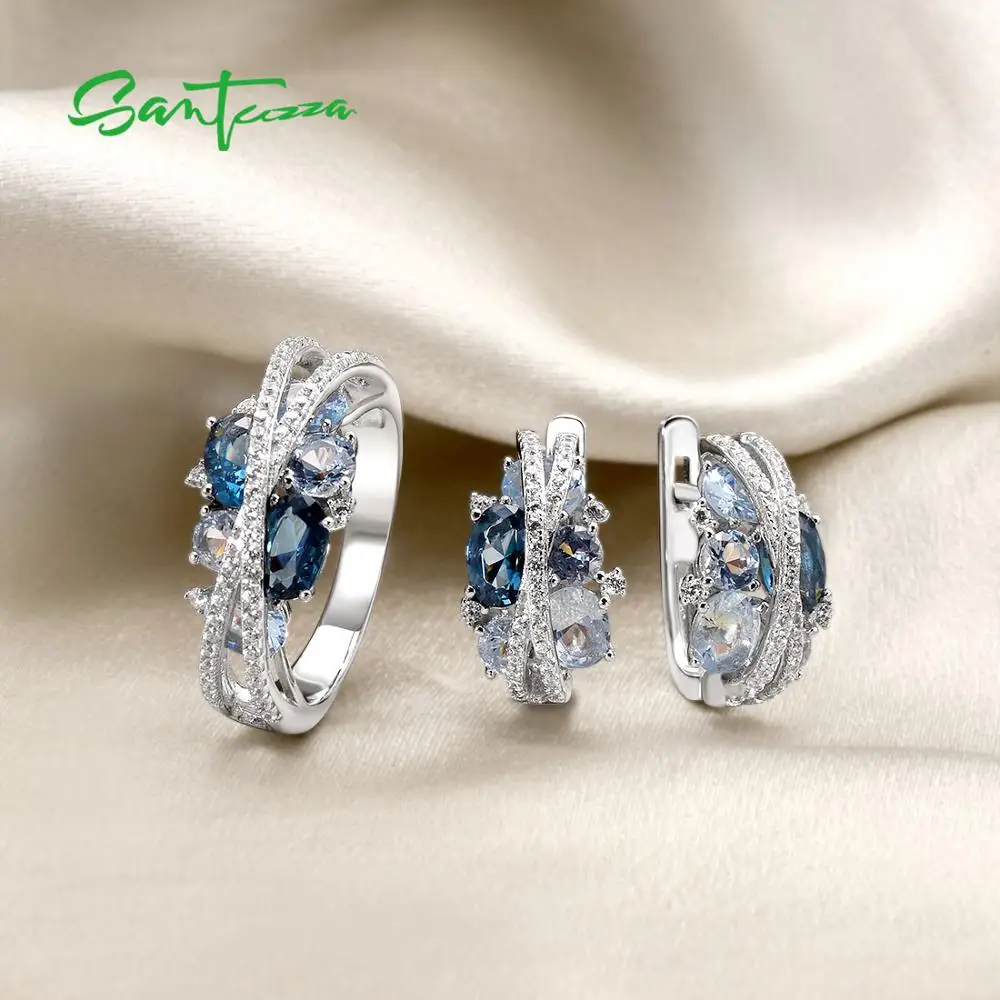 Jewelry Set 925 Silver for Women Sparkling Blue Spinel Earrings Ring jewelry set silver jewelry silver jewelry set