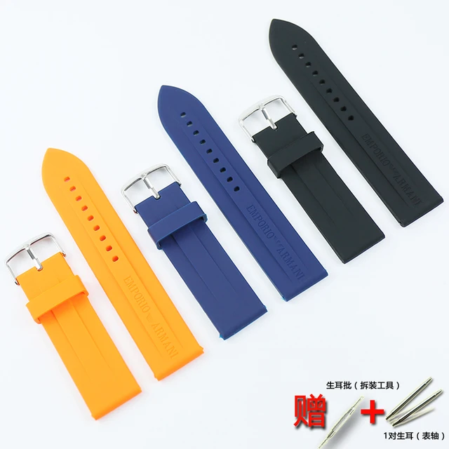 US $3.51 Men's silicone strap watch accessories pin buckle 23mm rubber strap for Armani AR0527 ladies sports