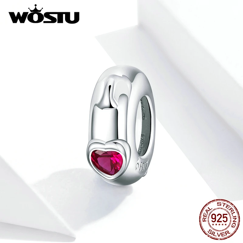 WOSTU Pink Heart Spacer Silicone Stopper 925 Sterling Silver Bead Charm Fit Original Bracelet DIY Jewelry Accessories FNC217 | Украшения и