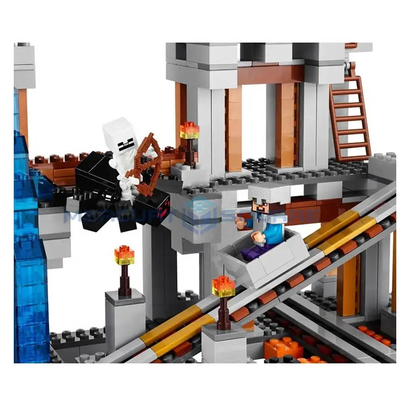 Big Mine Set Building Blocks With Armor Steve Action Figures Compatible My World Bricks Set Gifts Toys 21118