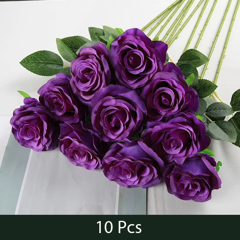 10 шт., розы, искусственные цветы, шелковые розы, высота 50 см, свадебные цветы, украшение, Роскошный домашний декор, подарок на день Святого Валентина - Цвет: SMTMG016