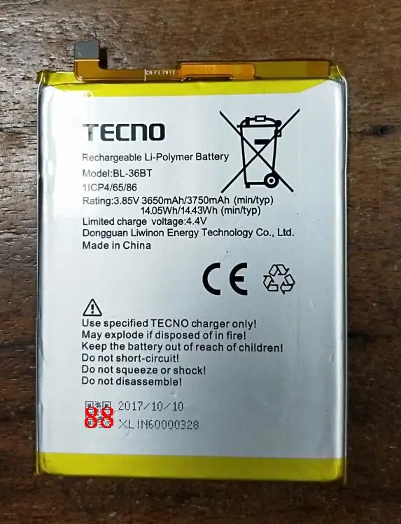 Высококачественный 3750mAh BL-36BT аккумулятор для мобильного телефона TECNO BL-36BT