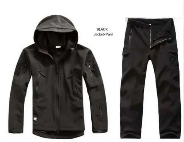 Камуфляжная одежда для охоты, Акула, кожа, мягкая оболочка, скрытень Tad V 4,0, уличная Тактическая Военная флисовая куртка+ униформа, штаны, костюмы - Цвет: Black