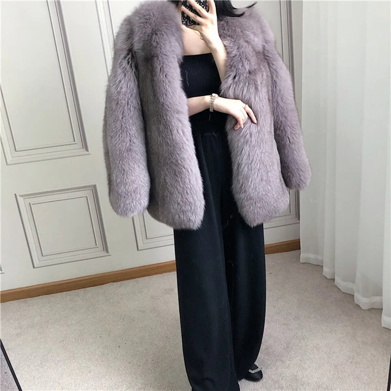 2020 Fur top  natural fur coats fur jacket fox fur coat The whole piece of fox fur seamlessly connects with noble quality real