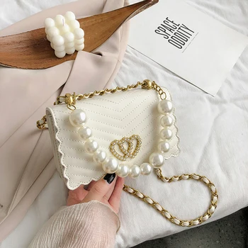 

Quality Luxury Ladies Small Bag 2020 New Fashion Chain One Shoulder Messenger Bag Pearl Portable Small Square Bag Channels CC GG