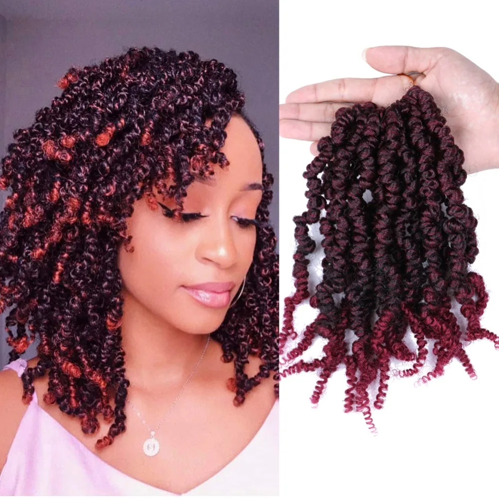 Mtmei-cabello trenzado de 10 pulgadas, 15 hebras, Passion Twist, de ganchillo, negro, marrón, borgoña, ombré