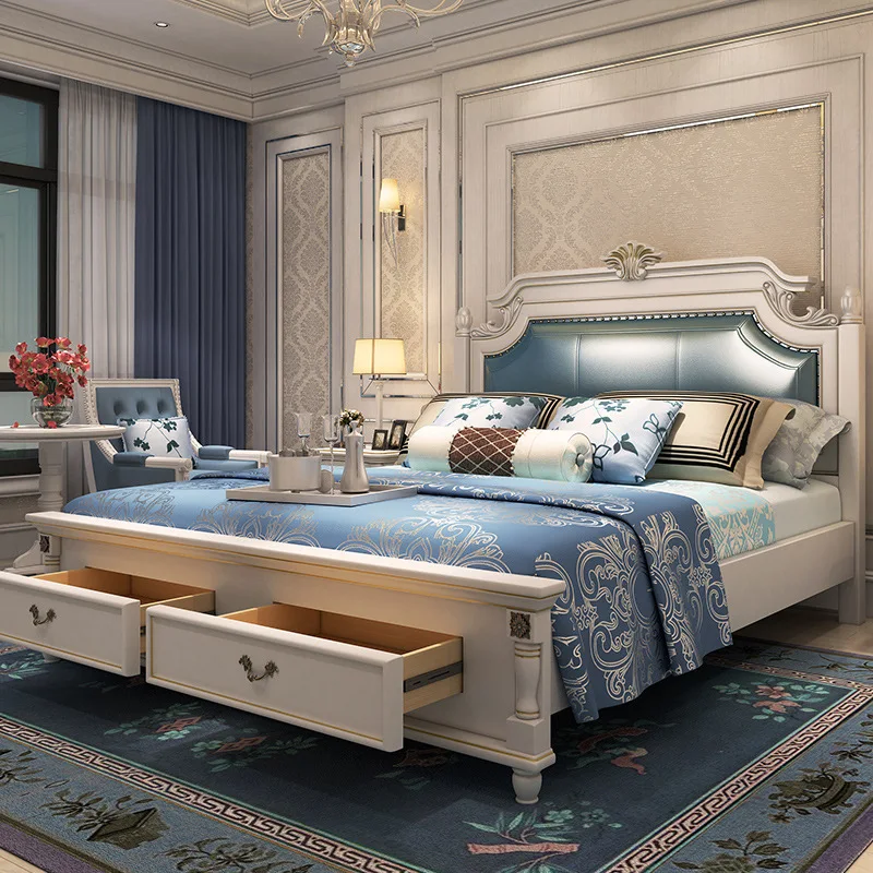 American country 1.8 meters European style double marriage bed storage high box bed 1.5 meters bedroom solid wood