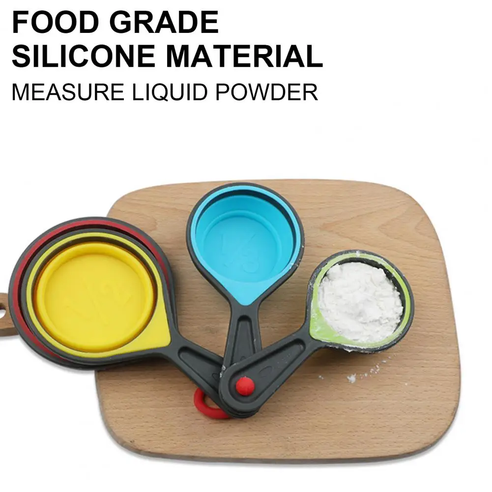 1 Set Portable Measuring Cups Portable Multifunctional Tasteless Anti-slip  Silicone Collapsible Measuring Spoons for Bakery