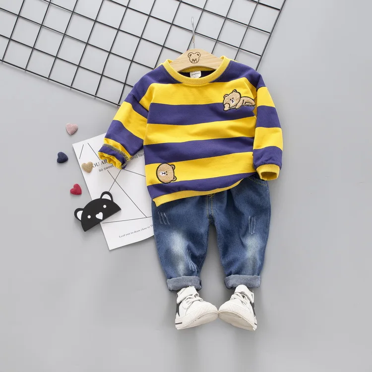 

2019 Autumn Baby Girl Boy Clothes Suits Children Cotton Candy BEAR T Shirt Jeans 2PCS/Sets Infant Clothing Casual Kids Costume
