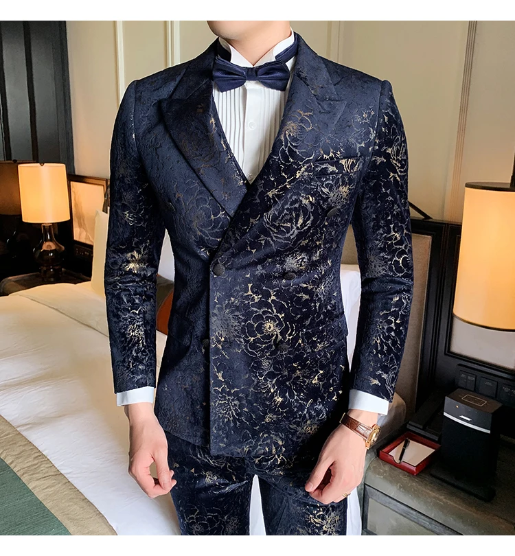 Новое поступление мужской цветочный узор Slim Fit tong chongfeng/мужской костюм на свадьбу для мальчиков, смокинги, певица костюм высокое качество 3-1 предмет(пиджак+ жилет+ брюки