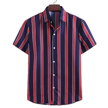 KISSQIQI Men Striped Short Sleeve Shirt Casual Fashion Stiped Shirt Summer Slim Fit Men's Tops Maximum Asian Size  M-3XL
