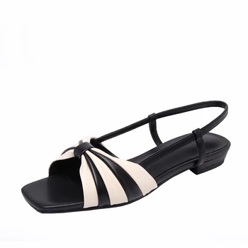 

2020 new summer women shoes fashion leather flat shoes striped open toe ladies flat sandals simple Women sandals black casual