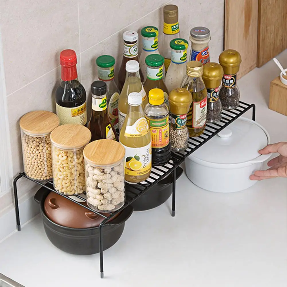 Kitchen Rack 1-Layer 31-57cm Adjustable Length Metal Organizer Cabinet Storage Shelf Home Kitchen Organizer Gadget