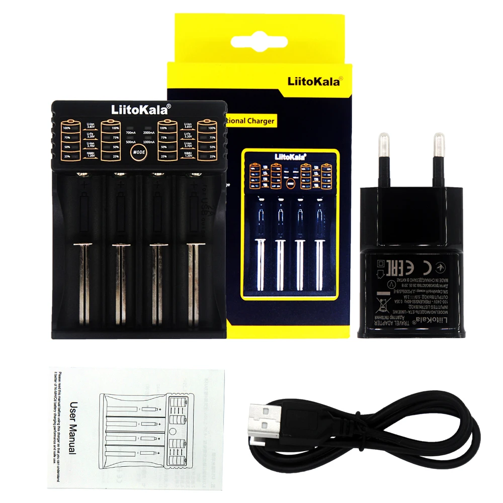 Liitokala 18650 литий-ионный аккумулятор 25R 3,7 V перезаряжаемая батарея INR18650 2500mAh lii-402 Многофункциональный четырехслотовый комплект зарядного устройства