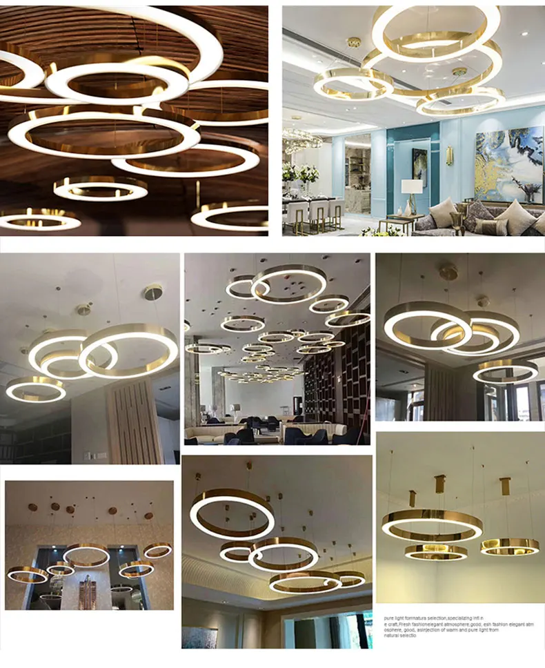 Современный минималистичный набор колец с золотым металлическим покрытием DIY люстра для украшения гостиной светодиодный светильник с регулируемой яркостью теплый белый