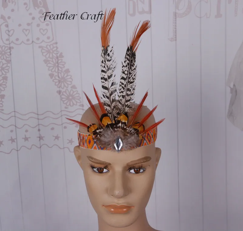 Indian Feather Headband Pheasant Hair Decorated African Emirates Hat Catwalk Show Performance Props Feather Headcraft Headdress