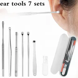 7Pcs/set Office Ear Clean Tool Ear Wax Pickers Stainless Steel Earpick Set Ear Tools Set