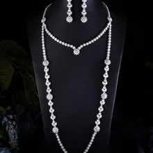 janeklly trendy Wedding Necklace Earrings For Women Accessories Flower Cubic Zirconia Bridal Jewelry Sets