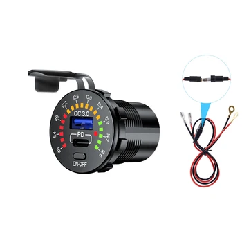 

Waterproof 12V Quick Charge QC3.0 USB 18W Type C PD Car Charger with LED Voltmeter ON OFF Switch for SUV Motorcycle Marine Boat