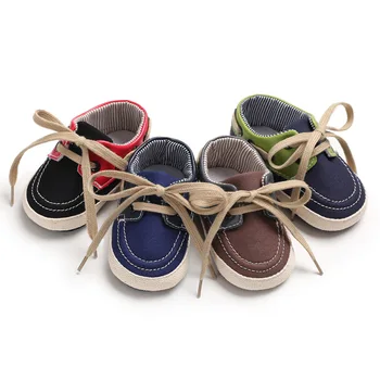 

New Casual Baby Shoes Autumn Non-Slip Splicing Color Canvas Unique Styling Laces Soft Bottom Toddler Shoes Unisex
