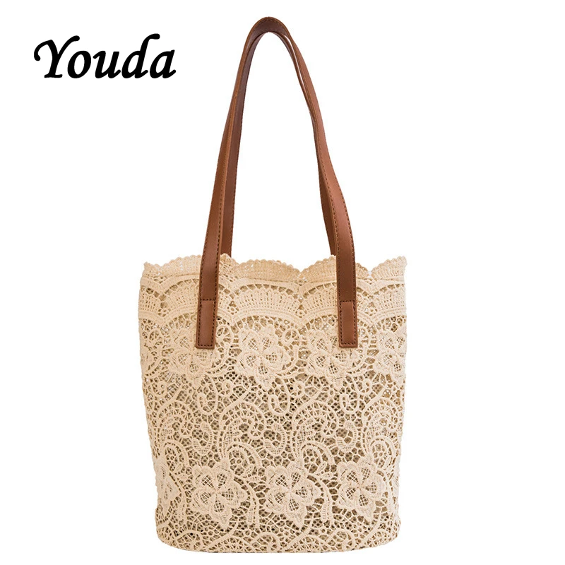 

Youda Original Design Lace Fabric Handbag Elegant Ladies Shopping Tote Large Capacity Women Shoulder Bag Fashion Style Handbags