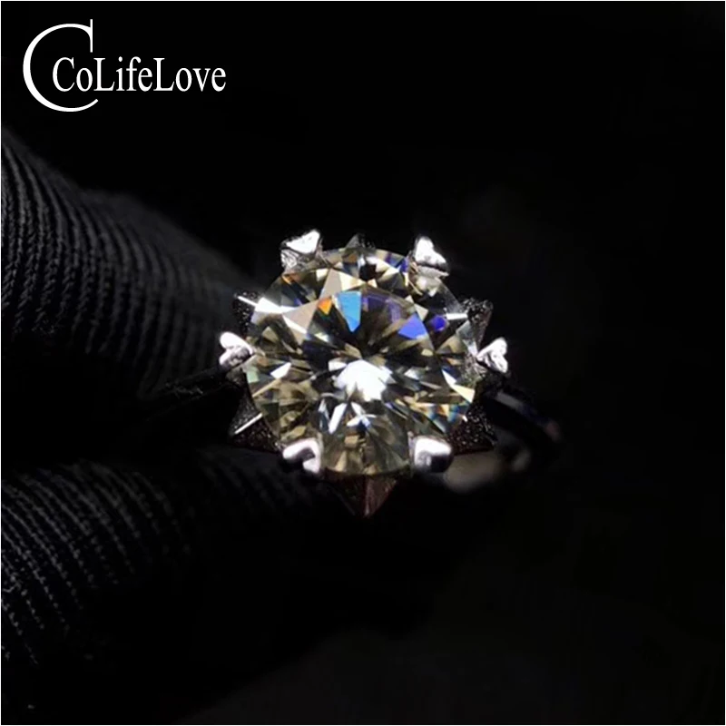 Классическое серебряное кольцо Moissanite для помолвки 2ct VVS Grade из серебра 925 пробы