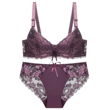 Julexy, C, D, чашка, Женский комплект с бюстгальтером, кружевное нижнее белье, Комплект трусов, однотонный, пуш-ап, бюстгальтер, набор, большой размер