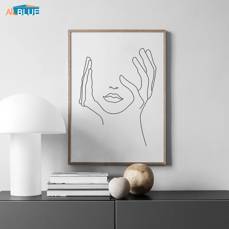 

Sketch Lines Hands On Face Wall Art Canvas Poster Prints Painting Minimalist Woman Wall Pictures For Living Room Home Decor