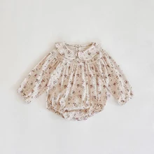 Baby Girls Autumn Floral Bodysuits Infants Children Cotton Rompers Kids Clothes