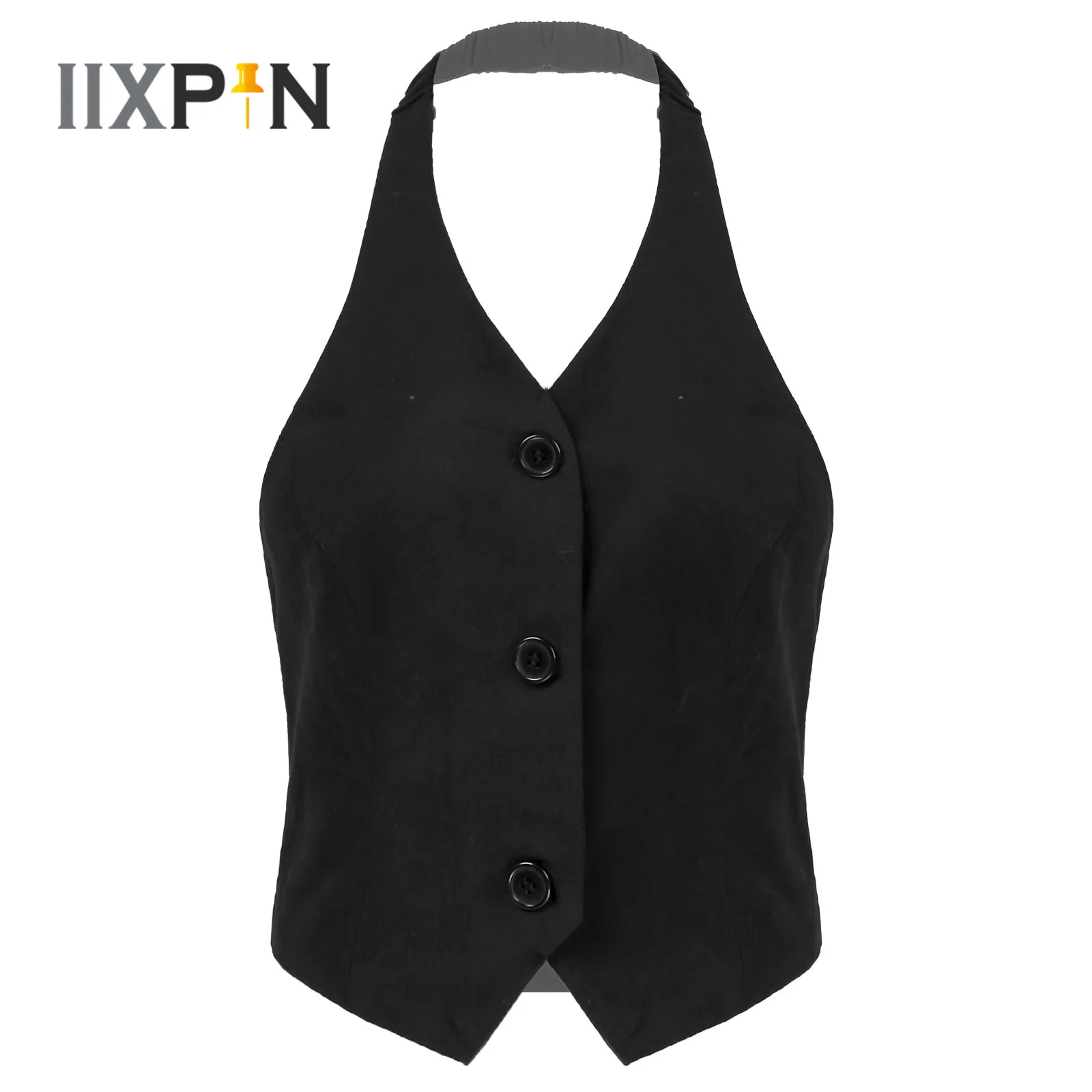 Women Backless Button Down Vest 2023 Classic Halter Sleeveless Female Vests Female Elegant Ladies Workwear Waistcoats women s suit vest v neck sleeveless jacket workwear lady velvet waistcoat ladies formal coat